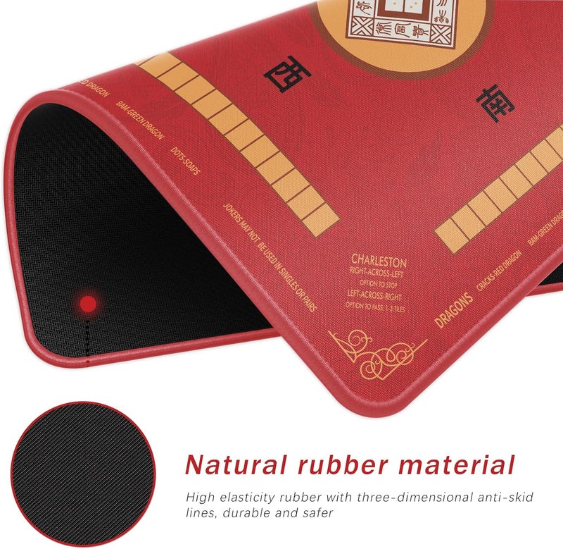 2F22E Mahjong Mat with Rules Card, Noise Reduction Non-Slip Mahjong Mat for Table Board Games Table Mat, Card Games, Tile Games, Dominoes (Red) - Image 2